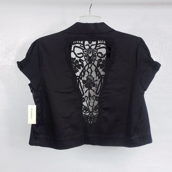 Dress Barn Women's Black Open Front Lace Crochet Lightweight Jacket Wrap - Picture 5 of 10